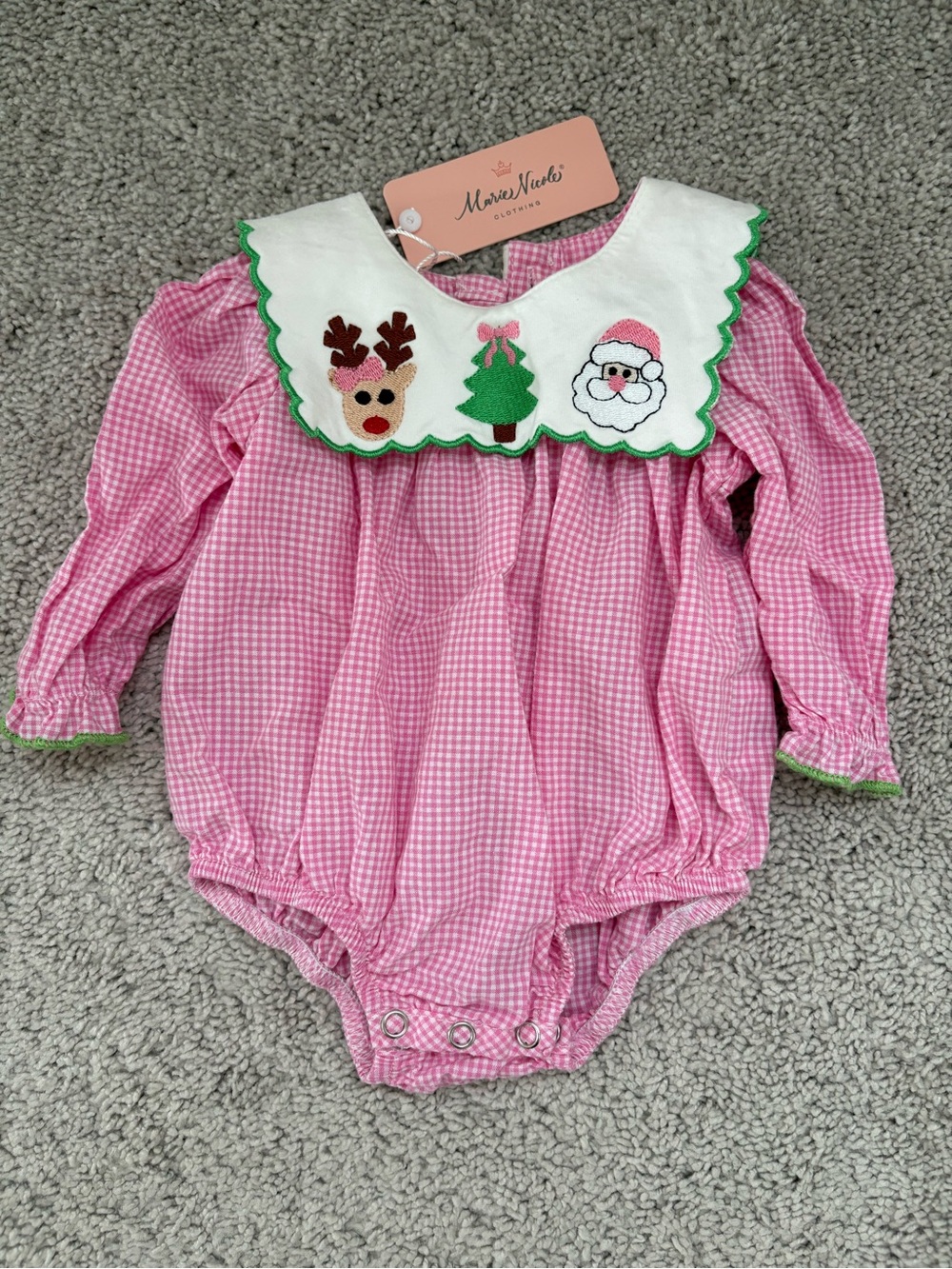Marie Nicole Pink Gingham Holiday Baby One-Piece Bodysuit